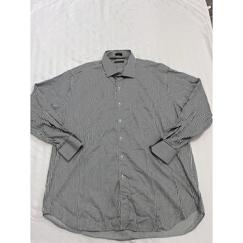 Peter Millar Percy Performance Black White Striped Long Sleeve Button Shirt XXL